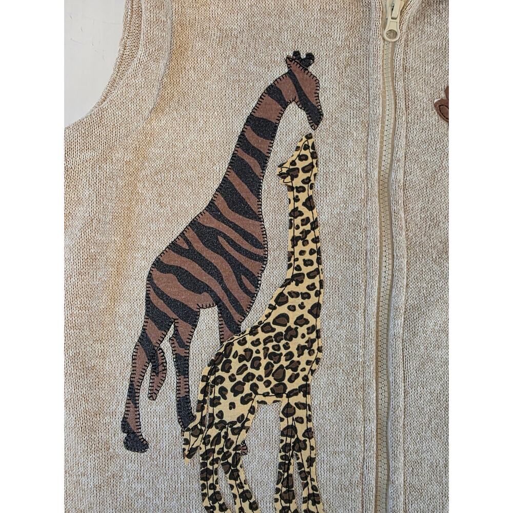 Blair y2k Giraffe Full Zip Knit Tan Embroidered Applique Sweater Vest Womens M - Picture 3 of 7